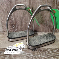 Pr Fine Hvy Stirrup Irons, grips *gc, mnr scratches, clean, stains, too big grips
