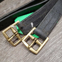 Thick Wide Stirrup Leathers, hvy Brass Buckles *gc, scrapes, xholes, clean, uneven, stiff
