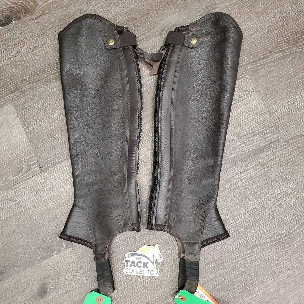 Hvy Leather Half Chaps, Back Zips *vgc/xc, clean, mnr rubs & dirt