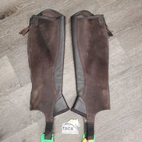 Hvy Leather Half Chaps, Back Zips *vgc/xc, clean, mnr rubs & dirt
