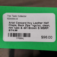 Hvy Leather Half Chaps, Back Zips *vgc/xc, clean, mnr rubs & dirt