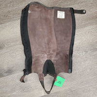 Hvy Leather Half Chaps, Back Zips *vgc/xc, clean, mnr rubs & dirt

