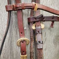 Thick Harness Leather Headstall, Laces, Rawhide wraps *vgc, mnr dirt, rubs, scrapes & dirt

