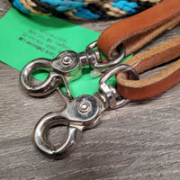 Thin Nylon Rope Loop - Round Barrel Roper Reins, leather loops, snaps *vgc, clean, mnr snags, stains & rubs
