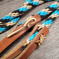 Thin Nylon Rope Loop - Round Barrel Roper Reins, leather loops, snaps *vgc, clean, mnr snags, stains & rubs
