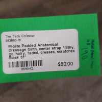 Padded Anatomical Dressage Girth, center strap *filthy, gc, hairy, faded, creases, scratches
