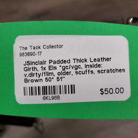 Padded Thick Leather Girth, 1x Els *gc/vgc, inside: v.dirty/film, older, scuffs, scratches
