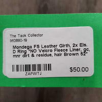 FS Leather Girth, 2x Els. D Ring *NO Velcro Fleece Liner, gc, mnr dirt & residue, hair
