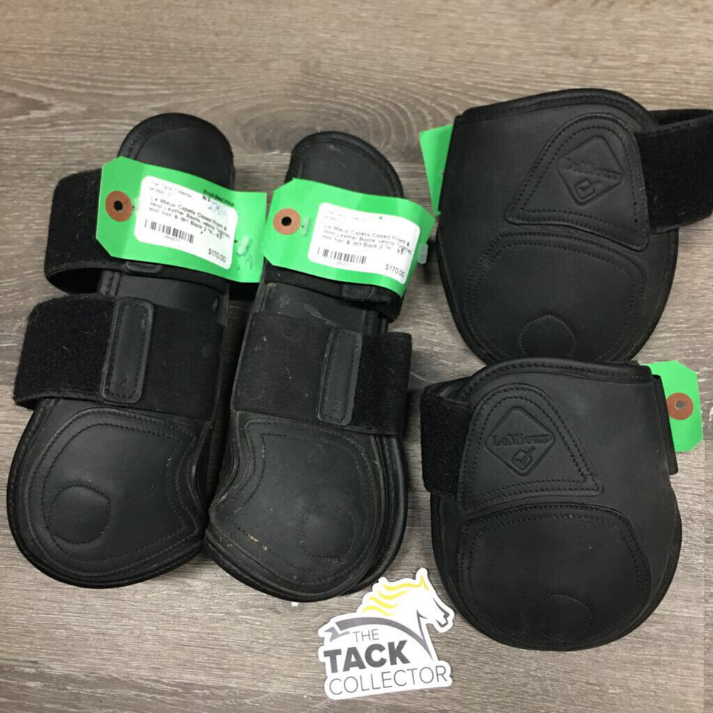 Closed Front & Hind Leather Boots, velcro *vgc/xc, mnr hair & dirt