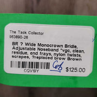 Wide Monocrown Bridle, Adjustable Noseband *vgc, clean, residue, end frays, nylon twists, scrapes, ?replaced brow