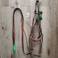 Rsd Soft Leather English Bitless Sidepull Bridle, Braided Reins *vgc, clean & mnr dirty, edge scrapes & cracks
