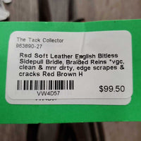 Rsd Soft Leather English Bitless Sidepull Bridle, Braided Reins *vgc, clean & mnr dirty, edge scrapes & cracks
