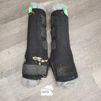 2 Quick Leg Wraps *fair, clean, TORN/MISSING velcro, holey edges, faded, mnr hair, rubs, pills & frays, smells, torn
