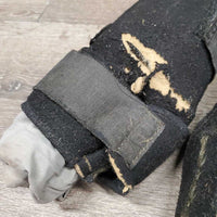 2 Quick Leg Wraps *fair, clean, TORN/MISSING velcro, holey edges, faded, mnr hair, rubs, pills & frays, smells, torn
