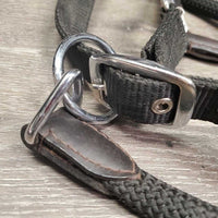 Soft Round Rope Halter, Neoprene Padded Crown, adj, snap xc/vgc, mnr dirt & hair