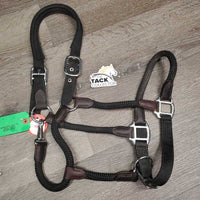 Soft Round Rope Halter, Neoprene Padded Crown, adj, snap xc/vgc, mnr dirt & hair
