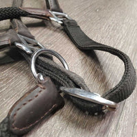 Soft Round Rope Halter, Neoprene Padded Crown, adj, snap xc/vgc, mnr dirt & hair
