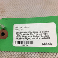 Non-Slip Shaped Saddle Pad, "Canada Flag" patch *vgc, clean, dingy, mnr stains, threads, v.rubbed edges, mnr dry material
