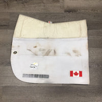 Non-Slip Dressage Saddle Pad, "Canada Flag" patch *gc, clean, stains, threads, rubbed/torn edges, mnr dry material
