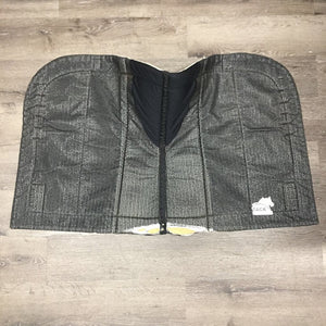 Non-Slip Dressage Saddle Pad, "Canada Flag" patch *gc, clean, stains, threads, rubbed/torn edges, mnr dry material
