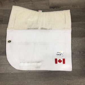 Non-Slip Dressage Saddle Pad, "Canada Flag" patch *vgc, clean, mnr stains, threads, v.rubbed edges