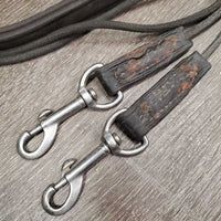 Soft Leather & Fine Nylon Rope Draw Reins, snaps *gc, dirt, rubs, frays, stains
