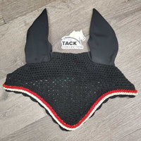 Crochet Fly Veil Ear Bonnet, 2x piping *gc, clean, curled, stains, mnr rubs, frays & hair, inside: stains, faded & dirt
