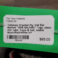 Crochet Fly Veil Ear Bonnet "2015 NAJYRC" *vgc, clean, mnr rubs, frays & hair, stains
