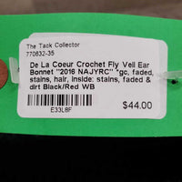 Crochet Fly Veil Ear Bonnet "2016 NAJYRC" *gc, faded, stains, hair, inside: stains, faded & dirt
