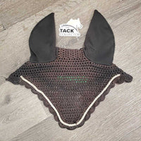 Crochet Fly Veil Ear Bonnet, Piping *gc/fair, faded, discolored, curled, rubs, frays