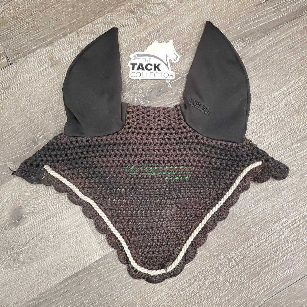 Crochet Fly Veil Ear Bonnet, Piping *gc/fair, faded, discolored, curled, rubs, frays