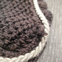Crochet Fly Veil Ear Bonnet, Piping *gc/fair, faded, discolored, curled, rubs, frays
