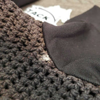 Crochet Fly Veil Ear Bonnet, Piping *gc/fair, faded, discolored, curled, rubs, frays