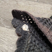 Crochet Fly Veil Ear Bonnet, Piping *gc/fair, faded, discolored, curled, rubs, frays
