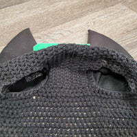 Crochet Fly Veil Ear Bonnet, Piping *gc/fair, faded, discolored, curled, rubs, frays
