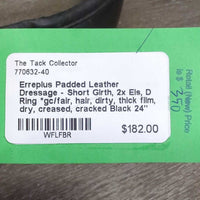Padded Leather Dressage - Short Girth, 2x Els, D Ring *gc/fair, hair, dirty, thick film, dry, creased, cracked
