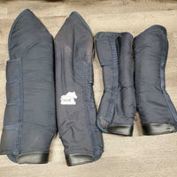 Tall Front & Hind Shipping Boots *gc, clean & dirt/residue, grassy velcro, faded, edge rubs & frays, older, mnr undone seam stitching

