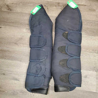 Tall Front & Hind Shipping Boots *gc, clean & dirt/residue, grassy velcro, faded, edge rubs & frays, older, mnr undone seam stitching
