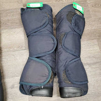 Tall Front & Hind Shipping Boots *gc, clean & dirt/residue, grassy velcro, faded, edge rubs & frays, older, mnr undone seam stitching