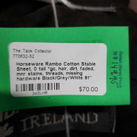 Cotton Stable Sheet, 0 tail *gc, hair, dirt, faded, mnr stains, threads, missing hardware
