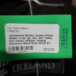 Cotton Stable Sheet, 0 tail *gc, hair, dirt, faded, mnr stains, threads, missing hardware