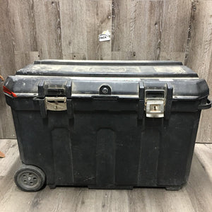 Rolling Plastic Tack Trunk *fair, cracked, dirty, tape, BROKEN/MISSING: wheel & clasp