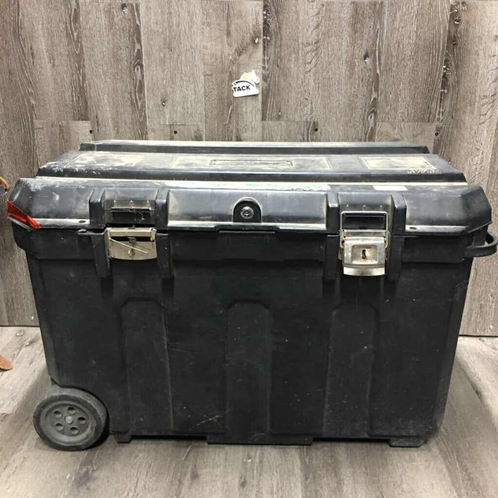Rolling Plastic Tack Trunk *fair, cracked, dirty, tape, BROKEN/MISSING: wheel & clasp