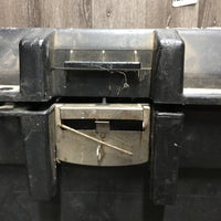 Rolling Plastic Tack Trunk *fair, cracked, dirty, tape, BROKEN/MISSING: wheel & clasp