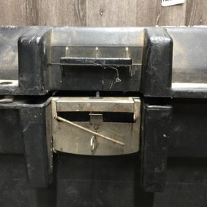 Rolling Plastic Tack Trunk *fair, cracked, dirty, tape, BROKEN/MISSING: wheel & clasp