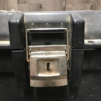 Rolling Plastic Tack Trunk *fair, cracked, dirty, tape, BROKEN/MISSING: wheel & clasp
