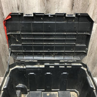 Rolling Plastic Tack Trunk *fair, cracked, dirty, tape, BROKEN/MISSING: wheel & clasp