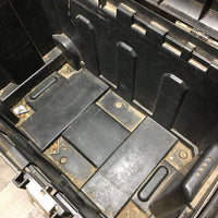 Rolling Plastic Tack Trunk *fair, cracked, dirty, tape, BROKEN/MISSING: wheel & clasp
