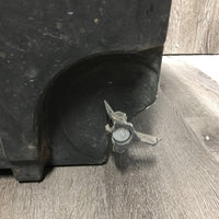 Rolling Plastic Tack Trunk *fair, cracked, dirty, tape, BROKEN/MISSING: wheel & clasp

