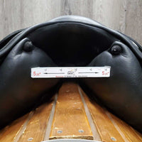 17/17.5" Adj *set MW *5.25" Erreplus Elena Dressage Saddle, Black LeMieux Cover, Wool Flocking, Xlg Exterior Front Blocks, Flaps: 19.5"L x 11"W Serial #: 170246672BLAI
